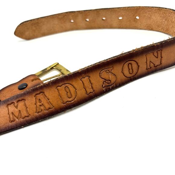 Madison Girls Vintage Hand Tooled Leather Western Belt 24 Cowgirl Name Double S - Picture 1 of 8